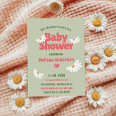 Retro Floral Sage Green Daisy Baby Shower  招待状