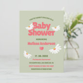 Retro Floral Sage Green Daisy Baby Shower  招待状 (スタンド正面)