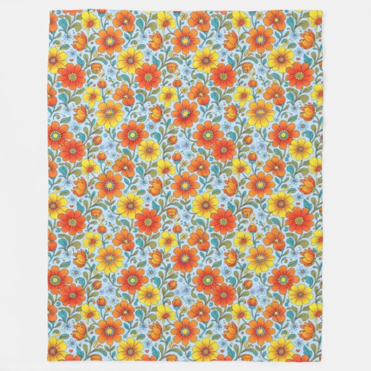 Retro Floral Seamless Pattern Fleece Blanket フリースブランケット (正面)