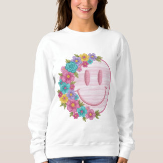 Retro Floral Smiley Face PNG Sublimation Design  スウェットシャツ