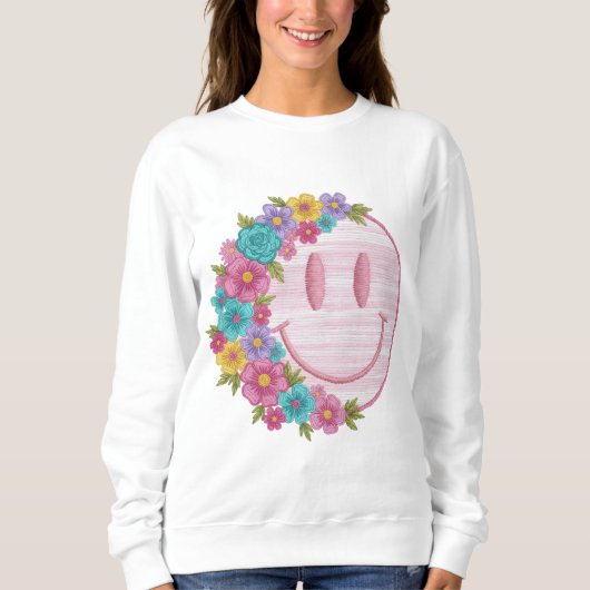 Retro Floral Smiley Face PNG Sublimation Design  スウェットシャツ (正面)
