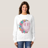 Retro Floral Smiley Face PNG Sublimation Design  スウェットシャツ (正面フル)