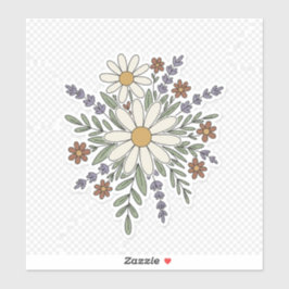 Retro Floral Sticker – Vintage Daisy & Wildflowers シール