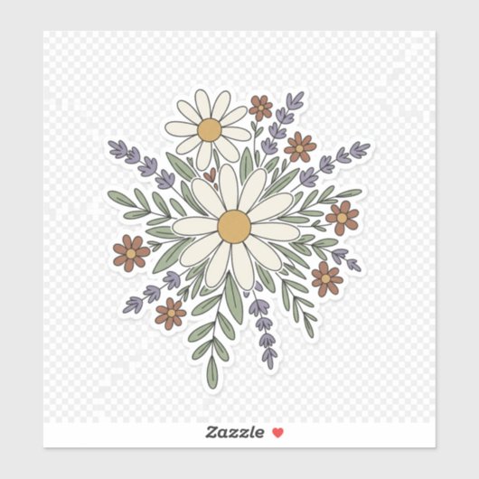 Retro Floral Sticker – Vintage Daisy & Wildflowers シール (シート)