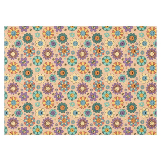 Retro Floral Tablecloth 60s Pastel Style Accent テーブルクロス (正面(横))
