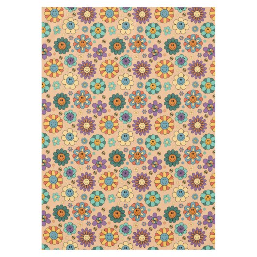 Retro Floral Tablecloth 60s Pastel Style Accent テーブルクロス (正面)