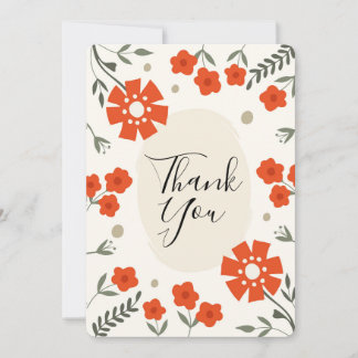 Retro Floral Thank You Card with orange flowers シーズンカード
