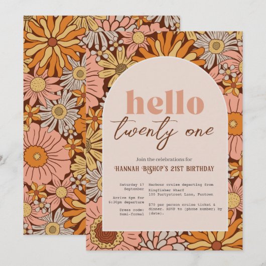 Retro Florals ANY AGE Invitation 招待状 (正面/裏面)
