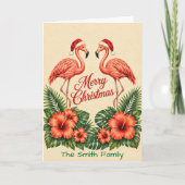 Retro Florida Christmas Flamingo Custom Family カード (正面)