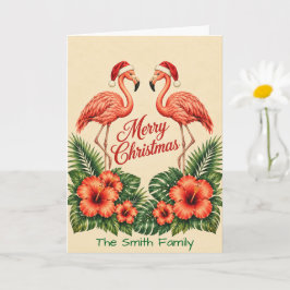 Retro Florida Christmas Flamingo Custom Family カード