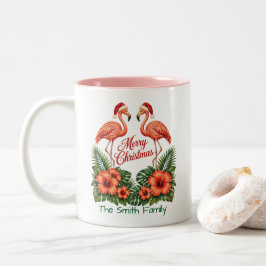 Retro Florida Christmas Flamingo Custom Family ツートーンマグカップ