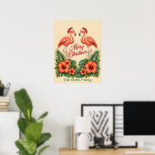 Retro Florida Christmas Flamingo Custom Family ポスター (ホームオフィス)
