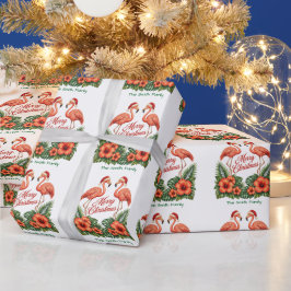 Retro Florida Christmas Flamingo Custom Family ラッピングペーパー