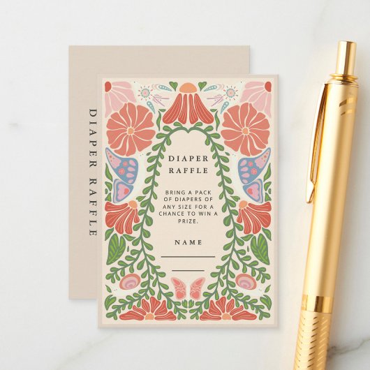 Retro Flower Diaper Raffle Baby Shower Enclosure エンクロージャーカード