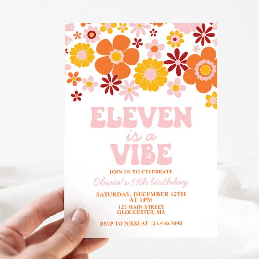 Retro Flower ELEVEN is a Vibe 11歳の誕生日 招待状