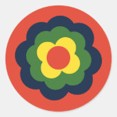 Retro Flower Flowers Blumen Muster 70er 70ies 70s ラウンドシール (正面)