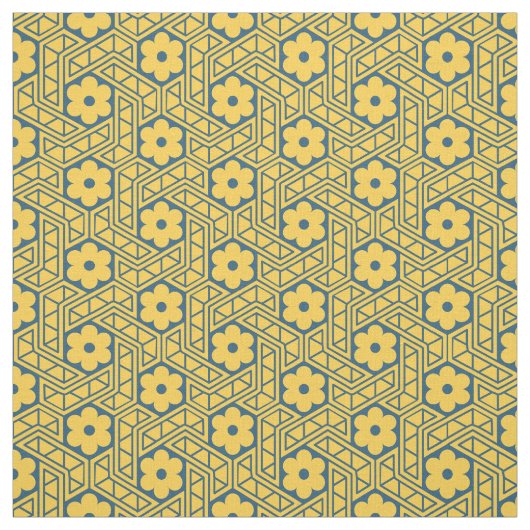 Retro Flower Hexagon Pattern - Yellow and Blue ファブリック (見本)