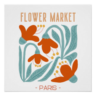 Retro Flower Market Paris Wall Tapestry  ポスター