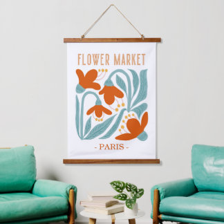 Retro Flower Market Paris Wall Tapestry  吊り下げ型タペストリー