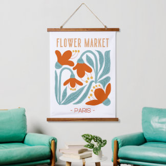 Retro Flower Market Paris Wall Tapestry  吊り下げ型タペストリー
