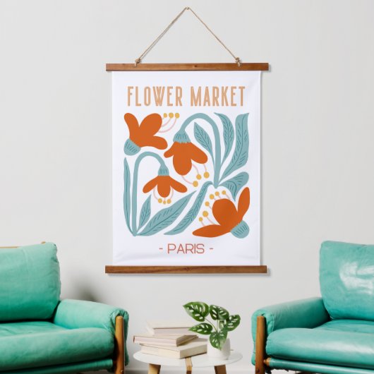 Retro Flower Market Paris Wall Tapestry 吊り下げ型タペストリー (リビング)