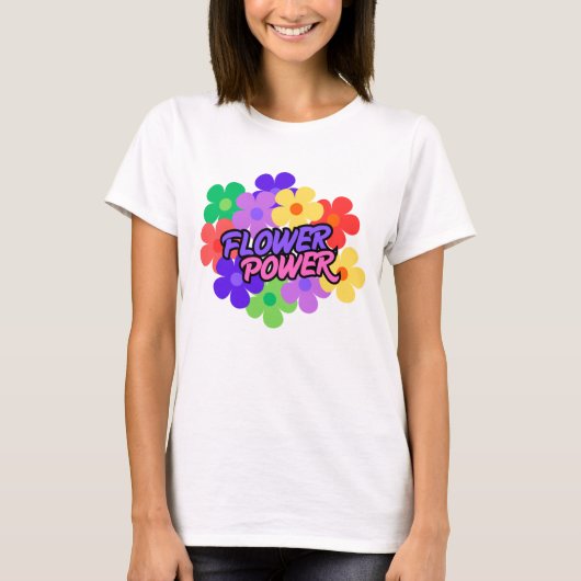 Retro Flower Power 60s 70s Floral Slogan T-Shirt Tシャツ (正面)