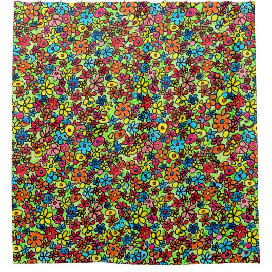 Retro flowers シャワーカーテン (正面)