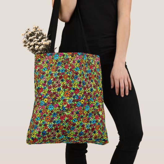 Retro flowers トートバッグ (クローズアップ)