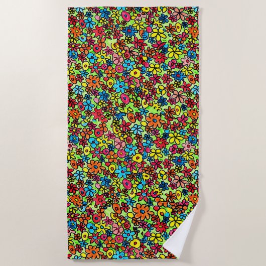 Retro flowers ビーチタオル (正面)