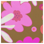 Retro Flowers Art Pattern Pink Brown ファブリック (クローズアップ)