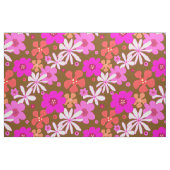 Retro Flowers Art Pattern Pink Brown ファブリック (ファットクウォーター)