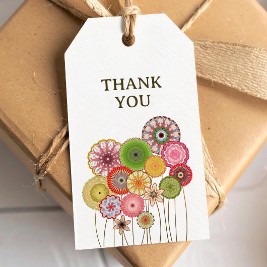 Retro flowers thank you ギフトタグ