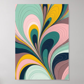 Retro Fluid Abstractionist Wave Poster ポスター