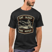 Retro fly fishing design eat sleep fish repeat tシャツ (正面)