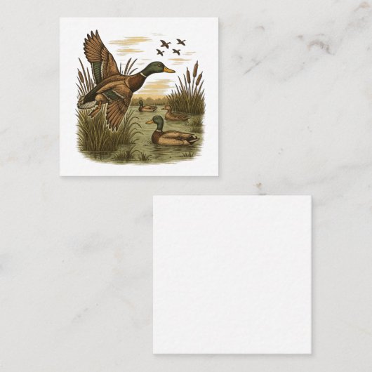 Retro-Flying-Mallard-Duck-Hunting スクエア名刺 (正面/裏面)