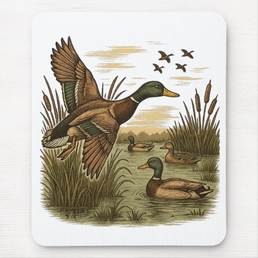 Retro-Flying-Mallard-Duck-Hunting マウスパッド (正面)