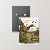 Retro-Flying-Mallard-Duck-Hunting,  缶バッジ (正面/裏面)