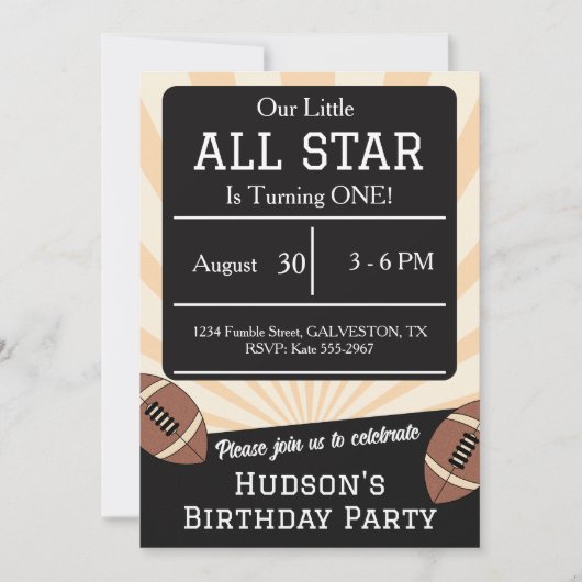 Retro Football All Star 1st Birthday 招待状 (正面)