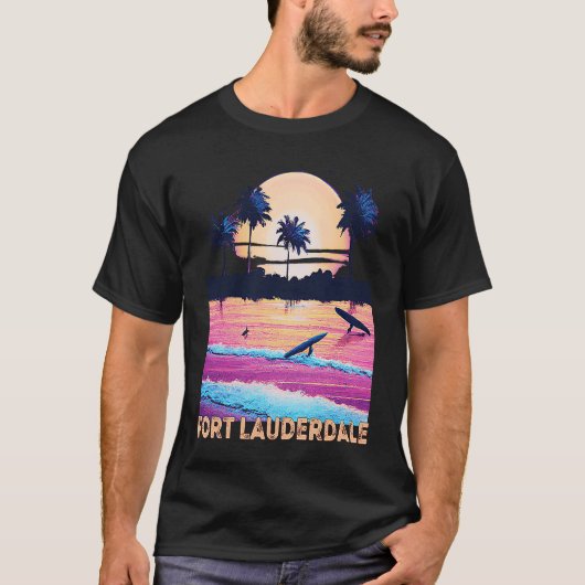 Retro Fort Lauderdale Florida Souvenir Surf Tシャツ (正面)