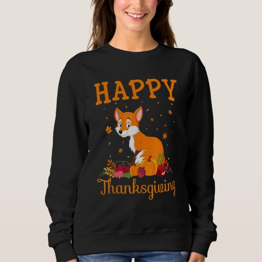 Retro Fox Happy Thanksgiving Matching Family Pajam スウェットシャツ (正面)