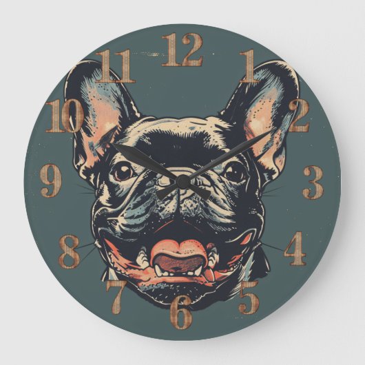 Retro French Bulldog Clock ラージ壁時計 (正面)