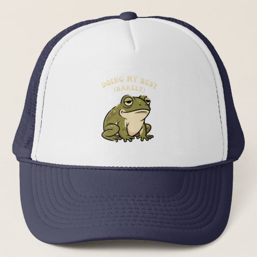 Retro Frog Barely Trying Trucker Hat キャップ (正面)