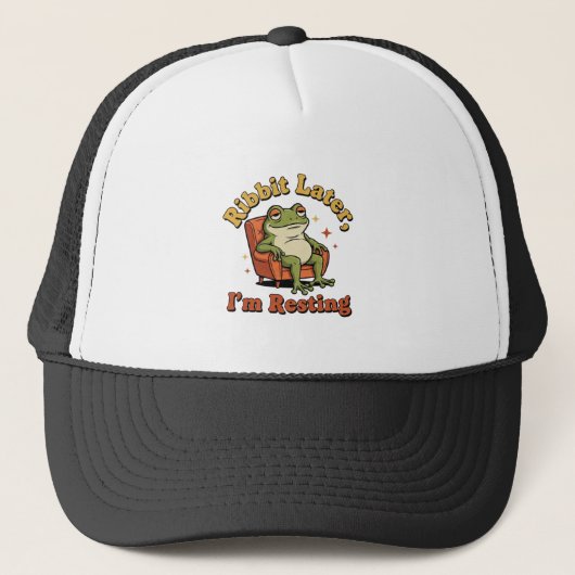 Retro Frog Chill Humor Trucker Hat キャップ (正面)