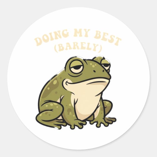 Retro Frog Doing My Best Vinyl Sticker ラウンドシール (正面)