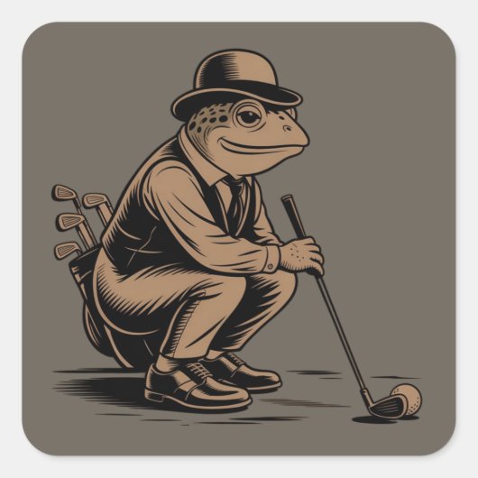 Retro Frog Funny Retro Frog Golf Lover スクエアシール (正面)