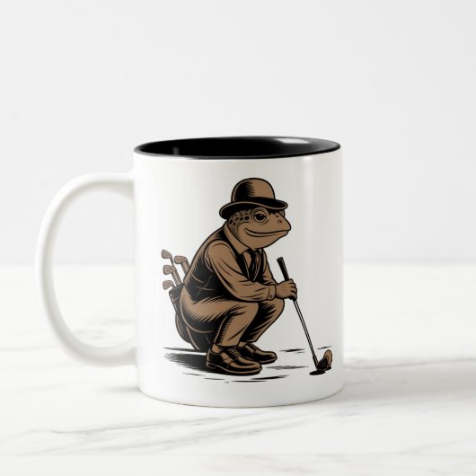 Retro Frog Funny Retro Frog Golf Lover ツートーンマグカップ (左)