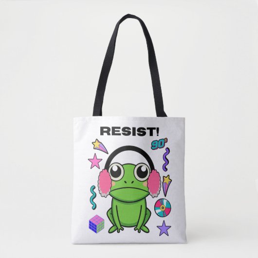 Retro Frog with A 90s Attitude. Resist! Quote トートバッグ (正面)