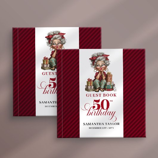 Retro fun 50th woman guest book quirky design ゲストブック
