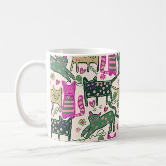 Retro Fun Cat Design コーヒーマグカップ (左)