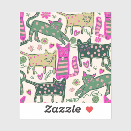 Retro Fun Cat Design シール (シート)